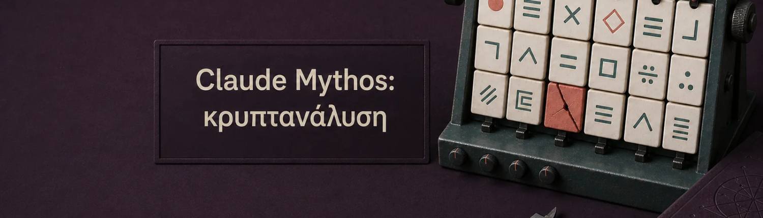 Ματ μηχανισμός καρτών κρυπτογράφησης σε βαθύ δαμασκηνί φόντο, με μία ραγισμένη κοραλλί κάρτα και την επιγραφή Claude Mythos: κρυπτανάλυση.