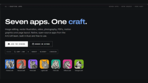 Η σελίδα Crafting Apps του ArtCraft με το μήνυμα Seven apps. One craft. και τα εικονίδια των επτά δωρεάν εφαρμογών.