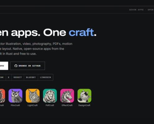 Η σελίδα Crafting Apps του ArtCraft με το μήνυμα Seven apps. One craft. και τα εικονίδια των επτά δωρεάν εφαρμογών.